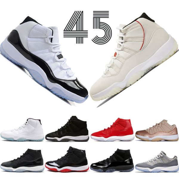 

new 11 11s platinum tint concord 45 cap and gown men basketball shoes prom night gym red bred barons space jam mens sports sneakers designer