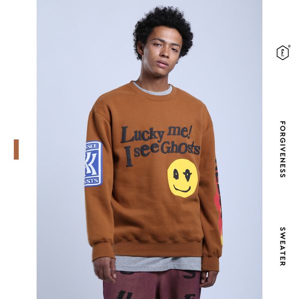 

fgss mens 380g fleece spring and autumn thick sweater mens european and american loose popular brand printed pullover couples shirt, Black