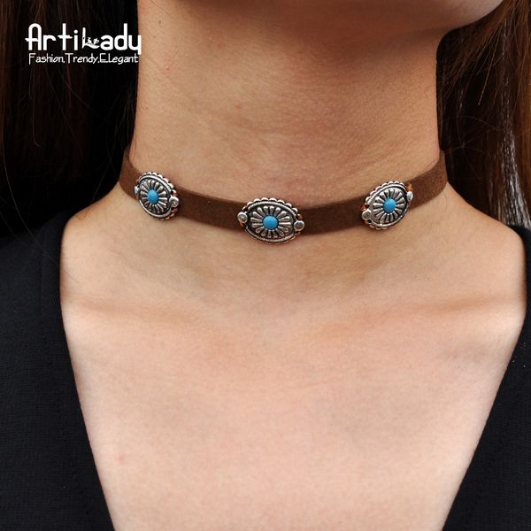 

artilady pu leather choker necklace vintage bohemia zinc alloy resin chokers necklace for women jewelry dropshipping, Golden;silver
