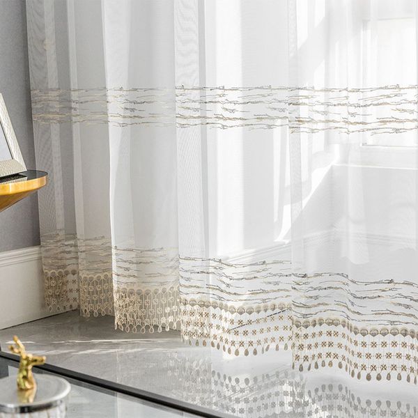 

nordic home decoration window screen пейзажная живопись вышивка дизайн тюль занавес для гостиной спальня кухня вуаль #4