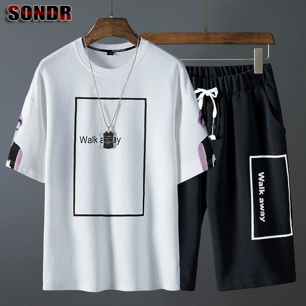 

men's tracksuits 2021 trend t-shirt shorts tide brand sports and leisure suit summer + two-piece set, Gray