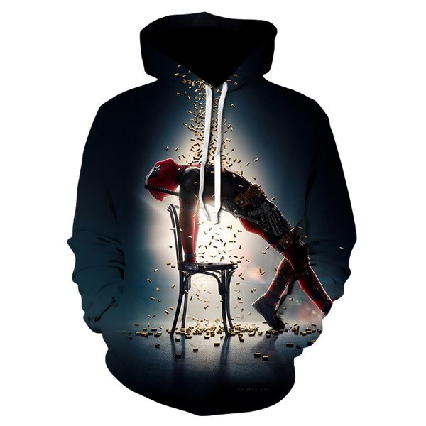 

2019 new 3d print marvel deadpool 2 hoodie men women casual hoodies streetwear hooded sweatshirt fashion funny clothes, Black