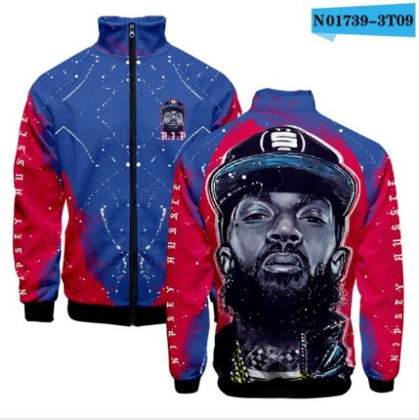 

luckyfriday nipsey hussle mens summer jacket men zipper streetwear stand collar fashion 3d print clothes hip hop jackets casual #35, Black