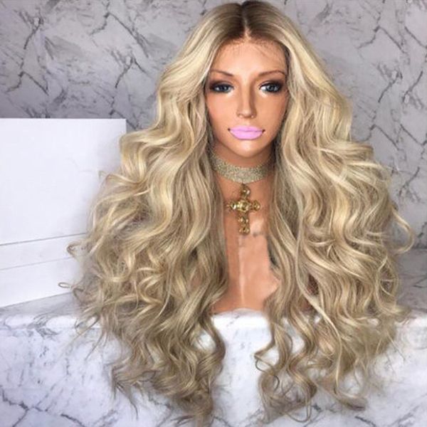 Shuwen Perucas sintéticas 26 polegadas Blonde Solta Simulação Human Wig Wig Wave Perruques Peluca XY-Q185