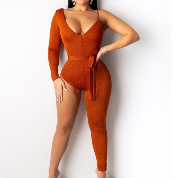 

summer autumn asymmetry bodycon rompers womens jumpsuit one shoulder long sleeve one piece elegant playsuit female overalls, Black;white