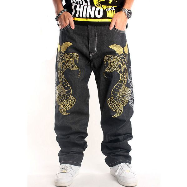 

019 european and american hip-hop jeans trendy men's embroidery flowers loose skateboard pants trend plus fertilizer plus size, Blue
