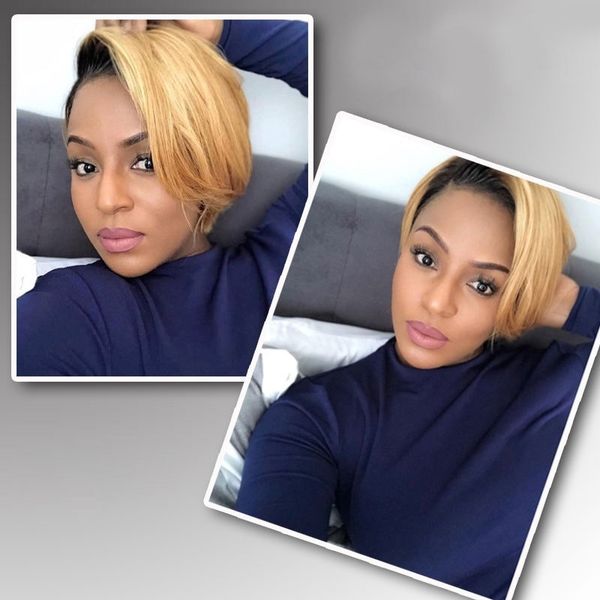 

короткий парик боб t1b / 27 ombre парик волос прямой парик для человеческого pixie cut мода бразильский реми волос женщины 8 «», Black;brown