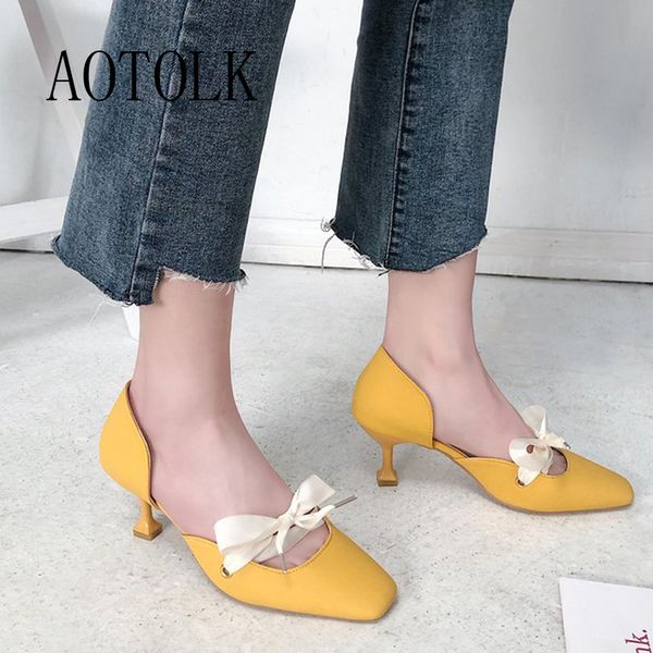 

women high heels female pumps wedding shoes shoes women fashion square toe dress shoes butterfly-knot new arrival 2019 de, Black