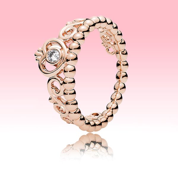 

rose gold plated wedding ring cute princess tiara crown ring for pandora 925 silver cz diamond gift rings with original box, Slivery;golden