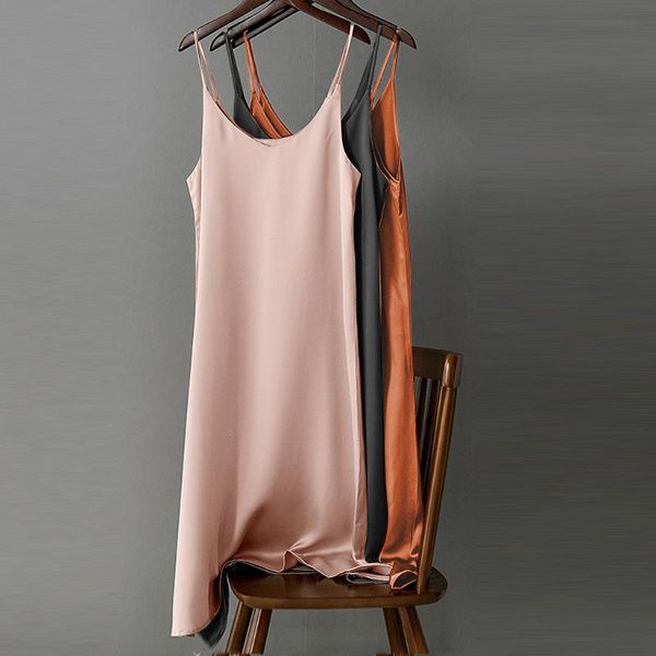 

2020 весна лето платье женщин sexy v-образным вырезом атласная платье партии роскошные блестящие sundress имитация шелковый vestidos # j30, Black;gray