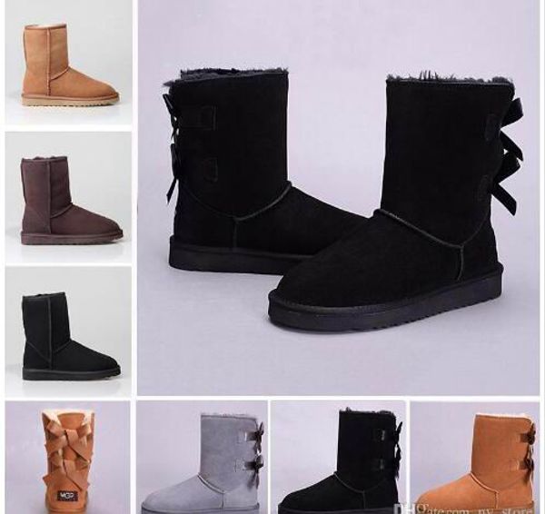 

new wgg women boots short mini classic knee tall winter snow boots designer bailey bow ankle bowtie black grey chestnut red 36-41
