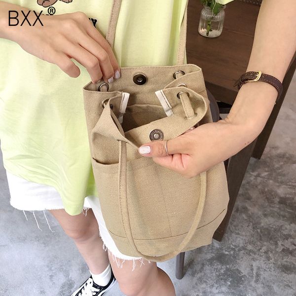 

bxx] solid color casual canvas crossbody bucket bags for women 2020 spring shoulder messenger bag female travel handbags hk713