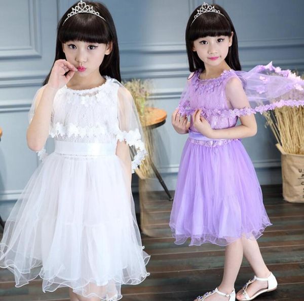 

summer girl clothes shawl fashion children's birthday party girls net lace princess gown shawl show gown, Blue;gray
