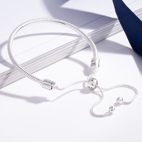 

s925 silver sliding clasp adjust pandoras moments bracelet bangle fit women beaded charm diy rope chain jewelry bracelets, Golden;silver