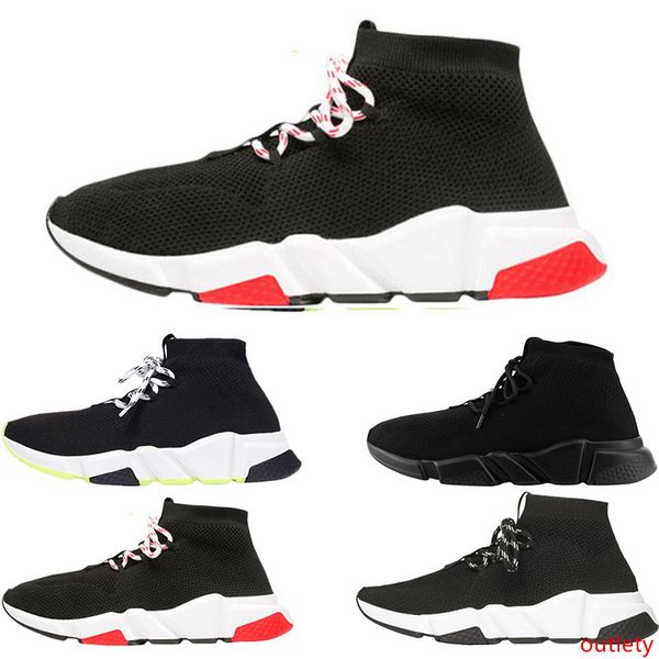 

2019 men women designer socks shoes speed trainer lace up mid black white yellow fashion mens trainers casual platform sneakers