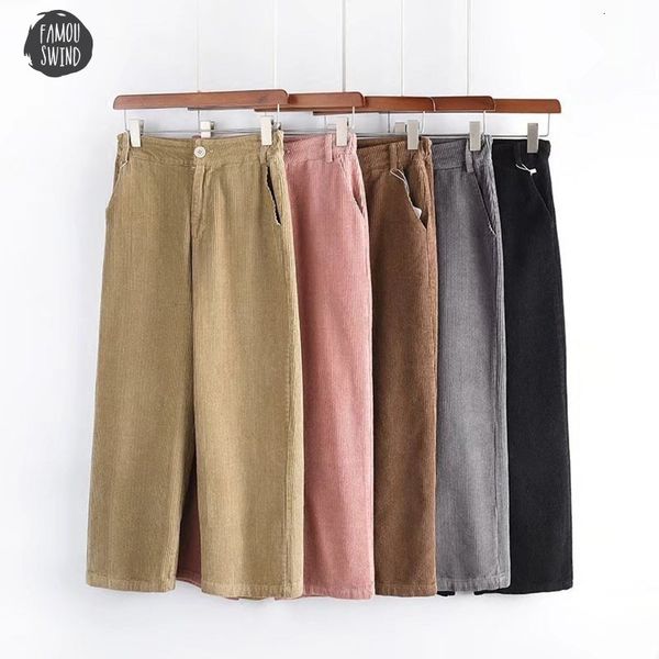 

womens new trousers cropped 2019 women autumn winter high waist wide leg pants casual loose corduroy pants, Black;white