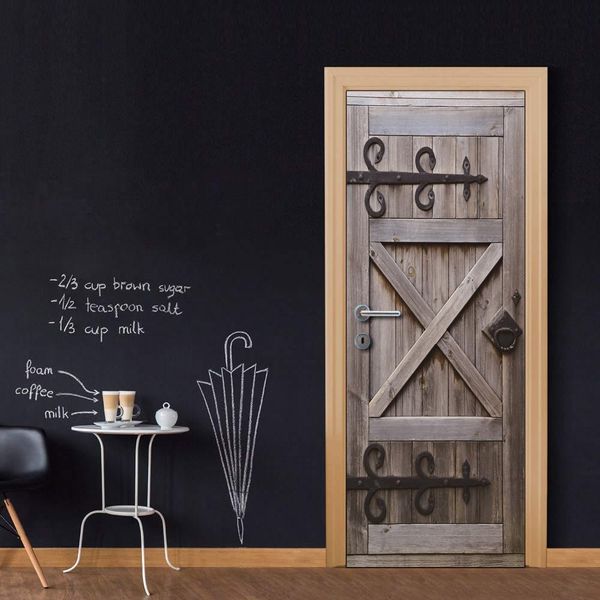 Diy Door Sticker Retro Wooden Gate Wall Sticker Decal Art Decor