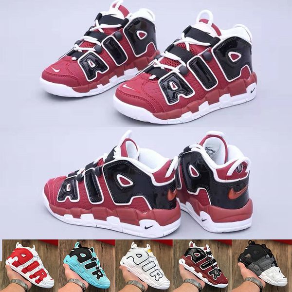 

больше uptempo детская баскетбольная обувь детские кроссовки синий белый красный детские кроссовки натуральная кожа 28-35 мягкая кожа внутре, Black