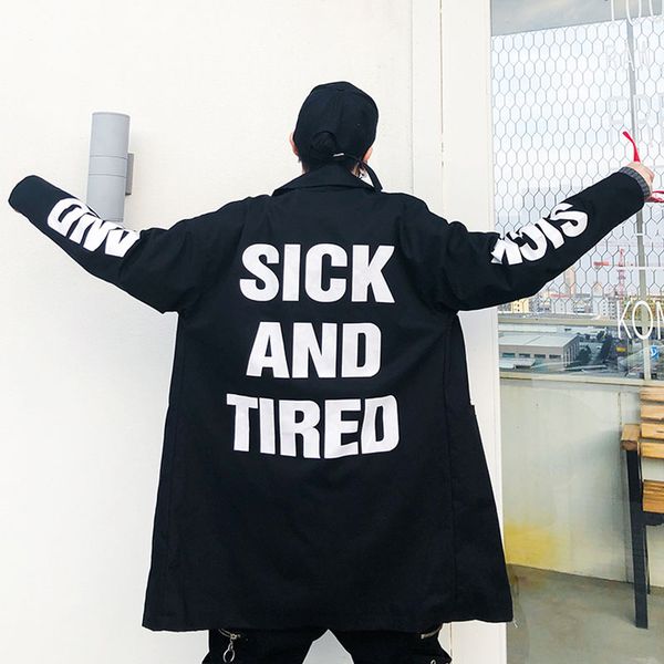 

2019 spring sick and tired trench fashion jacket men black long coat men coats male jackets, Tan;black