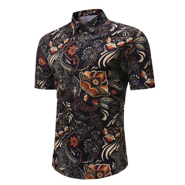 

мужские рубашки flora печатные коротким рукавом отложным воротником mens casual рубашки черный мужчины тонкий рубашки, White;black