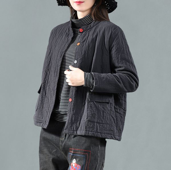 

women's down & parkas 2021 women vintage autumn winter solid color single-breasted stand collar slim thick female short coats tide, Black