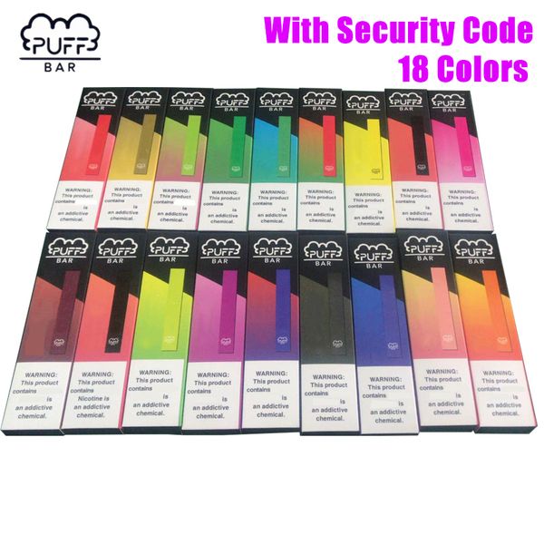 

18 Colors Самые популярные Puff Бар Одноразовая Vape Device 280mAh Аккумулятор 1,3 мл картридж Puff Бар Предварительно заполненные Kit с кодом безопасности