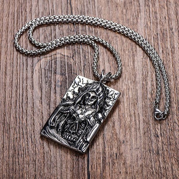 

zfvb punk skeleton skull pendant necklaces men stainless steel silver color death satan cross necklace biker demon jewelry
