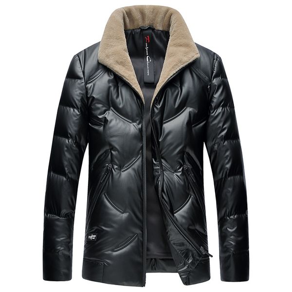 

2019 winter new style men's fashion wool collar down jacket white duck down slim jacket men's warm jacket,8321, Black