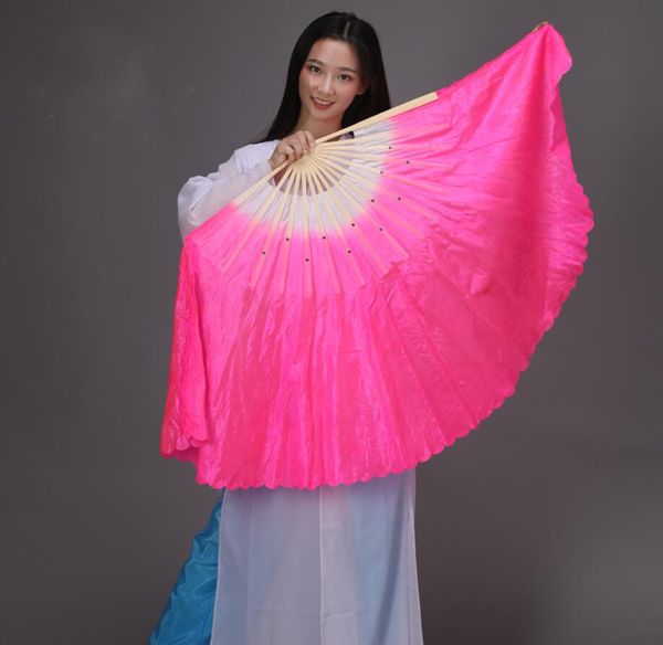 

chinese style handmade bamboo handle artificial silk folk art belly dancing fan women gradient 20"-30" long fan, Black;red