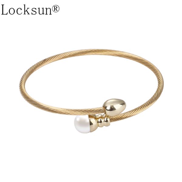 

locksun new stainless steel cuff bangles 585 rose gold pearls accessories water drop open bangles women wedding fashion jewelry, Black