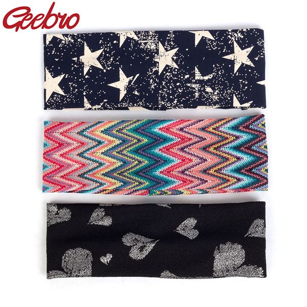 

geebro fashion bohemia hairband for women female flat headband vintage colorful print elastic bands headwear hair accessories