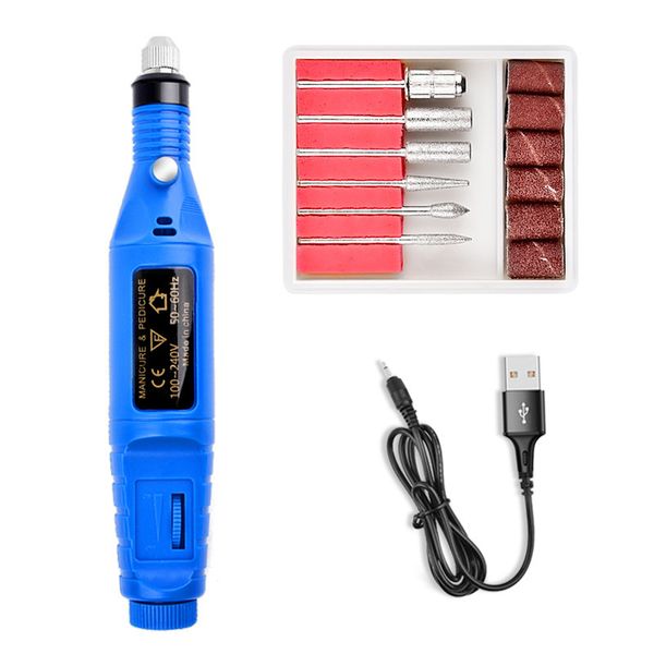 

1set electric nail art drill bits pen shape electric nail file gel polish sanding drill manicure pedicure machine nail tool usb power, Silver
