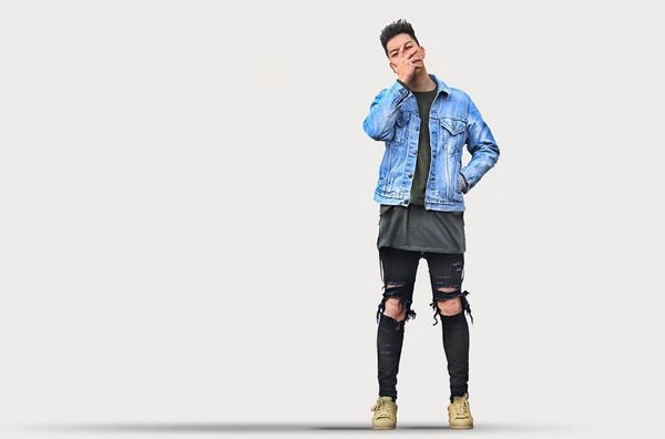

strech jeans men 2018 slim fit denim pants distressed mens clothing, Blue