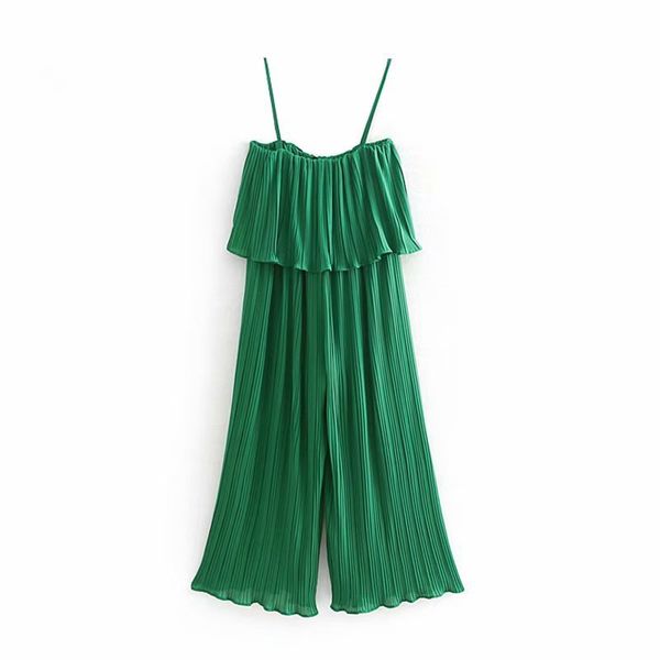 

spring/summer 2019 women's clothing the european and american wind snow spins condole belt jumpsuits pleating cw9010, Black;white