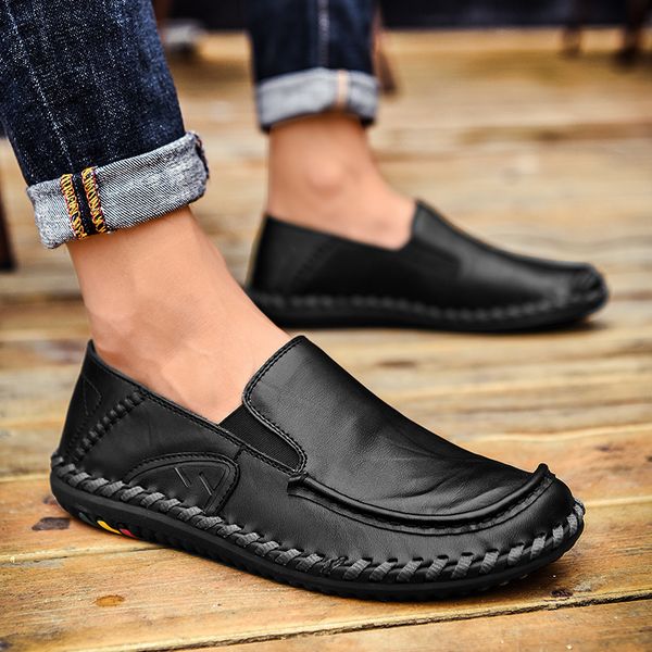 

men shoes outdoor slip on moccasins loafers man genuine leather shoes tenis masculino classic handmade sewing casual l4, Black