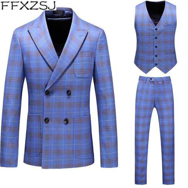 

blazer+vest+pant)mens suit plaid print 3-pcs set 2020 new spring & autumn casual business slim fit men suits, White;black