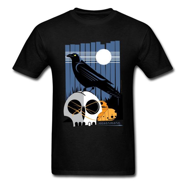 

latest raven standing on skull painting men t-shirt funky black t shirt for hipster stylish college custom team tshirt, White;black