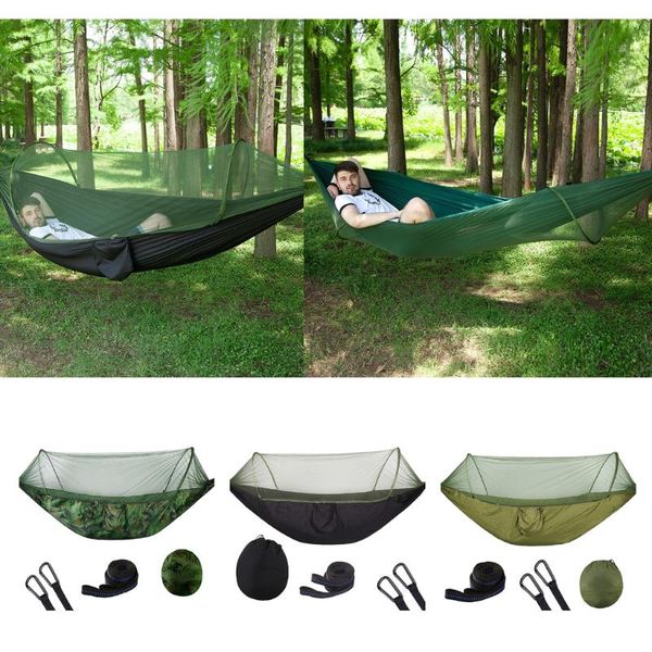 

portable camping jungle parachute hammock with mosquito net straps carabiners