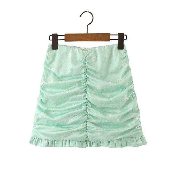 

skirts chic lady green pleated a-line summer short skirt 2021 fashion women chiffon elastic high waist floral print ruffles mini, Black