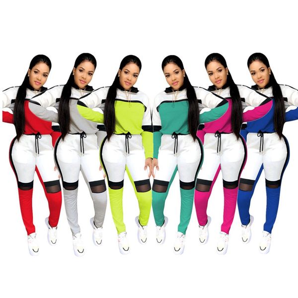 

tracksuit for women two piece set casual webbing long sleeve high neck t-shirt long pants street sports set #d, Black;blue