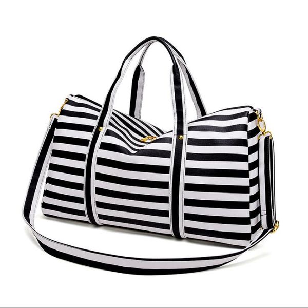 

men water proof travel bag pu leather large stripe capacity women bag folding travel bags hand luggage packing cubes organizer ing