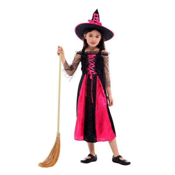 

theme costume kids child bright witch maiden for girl halloween purim carnival party masquerade mardi gras dress, Black;red