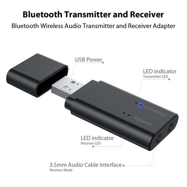 Trasmettitore e ricevitore Bluetooth 2 in 1 con porta Aux da 3,5 mm per TV, PC, auto, cuffie, sistema audio domestico