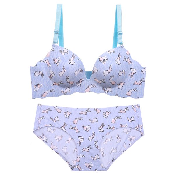 

baharcelin small chest seamless wire young gril push up bra set animal printed bra romantic underwear set pink blue, Red;black