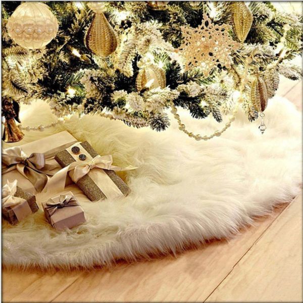

1pc white plush christmas tree skirt aprons christmas tree carpet decorations for home new year xmas decor 31"/36"/48