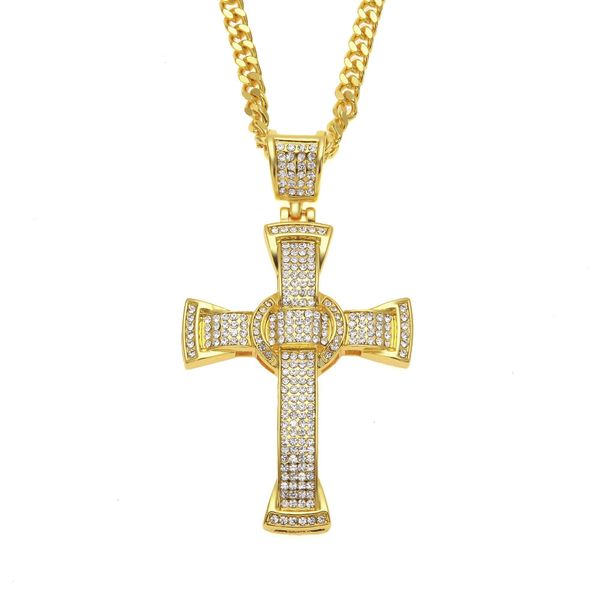 

wholesale-hip hop rap street dance diamond cross pendant men's bling bling gold silver color alloy zircon pendant