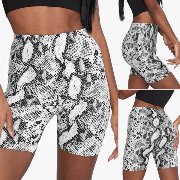 

2019 high waist yoga shorts snake print sport shorts for women elastic seamless fitness running gym spodenki sportowe#30, White;red