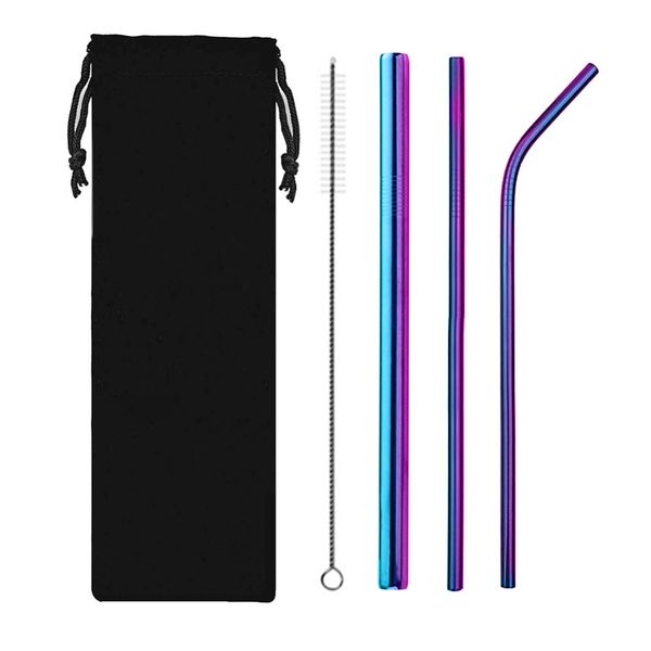 

new reusable metal drinking straws 304 stainless steel sturdy bent straight drink straw with cleaning brush bar party accessory