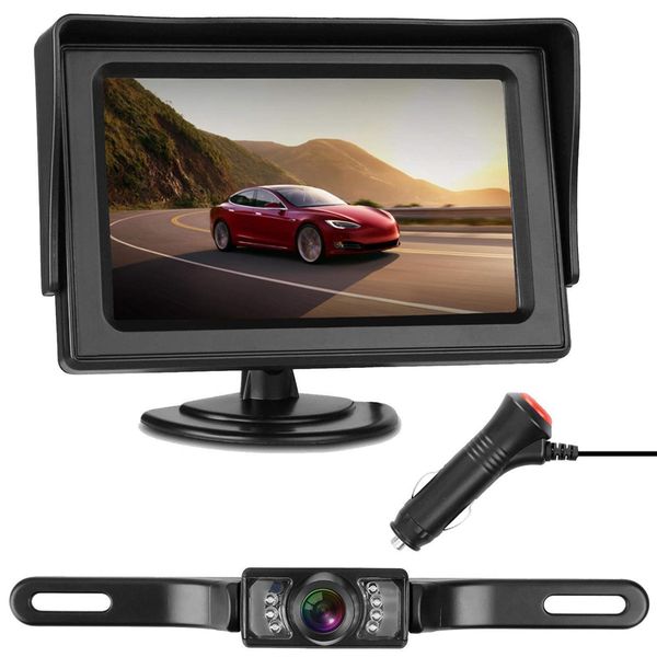 

backup camera and monitor kit for car/rv/truck/pickup/van/camper waterproof night-vision rear view camera single power reverse/c