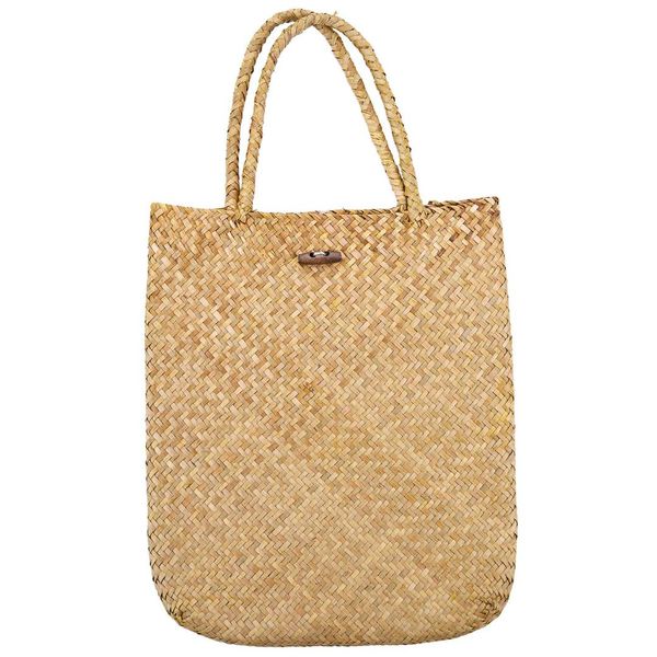 

fggs summer beach bag rattan grass weaved casual tote shopping handbags women travel tourist storage bag shoulder bag(yellow